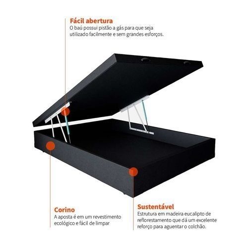 Cama Box Baú Casal Luxo Sintético Preto  ...